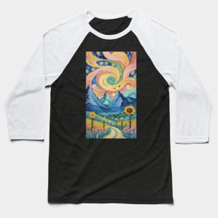 Starry Sunflower Vista: Van Gogh's Ethereal Landscape Baseball T-Shirt